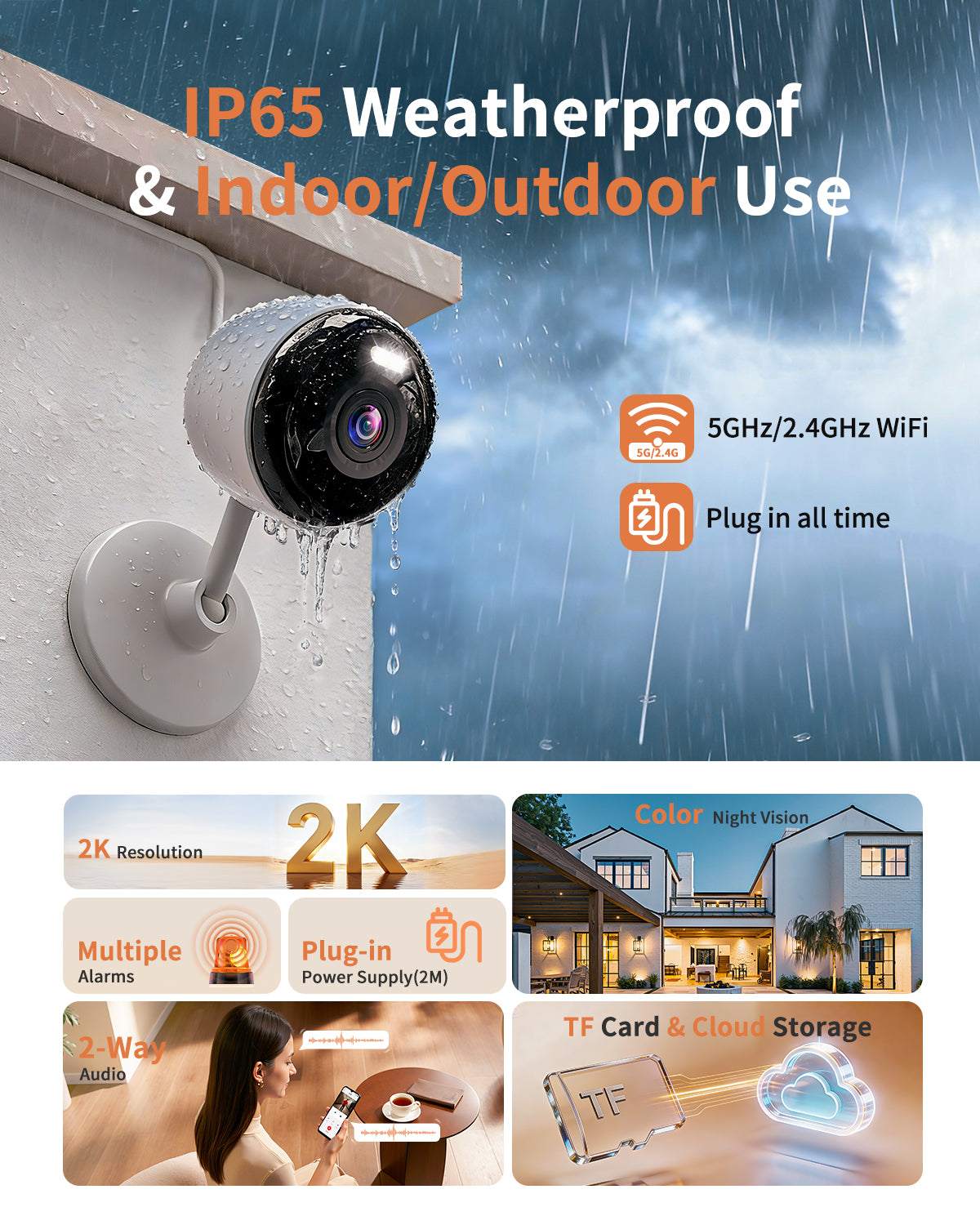 K07 2K Indoor/Outdoor WiFi Security Camera 4 Pack | Kamoviz