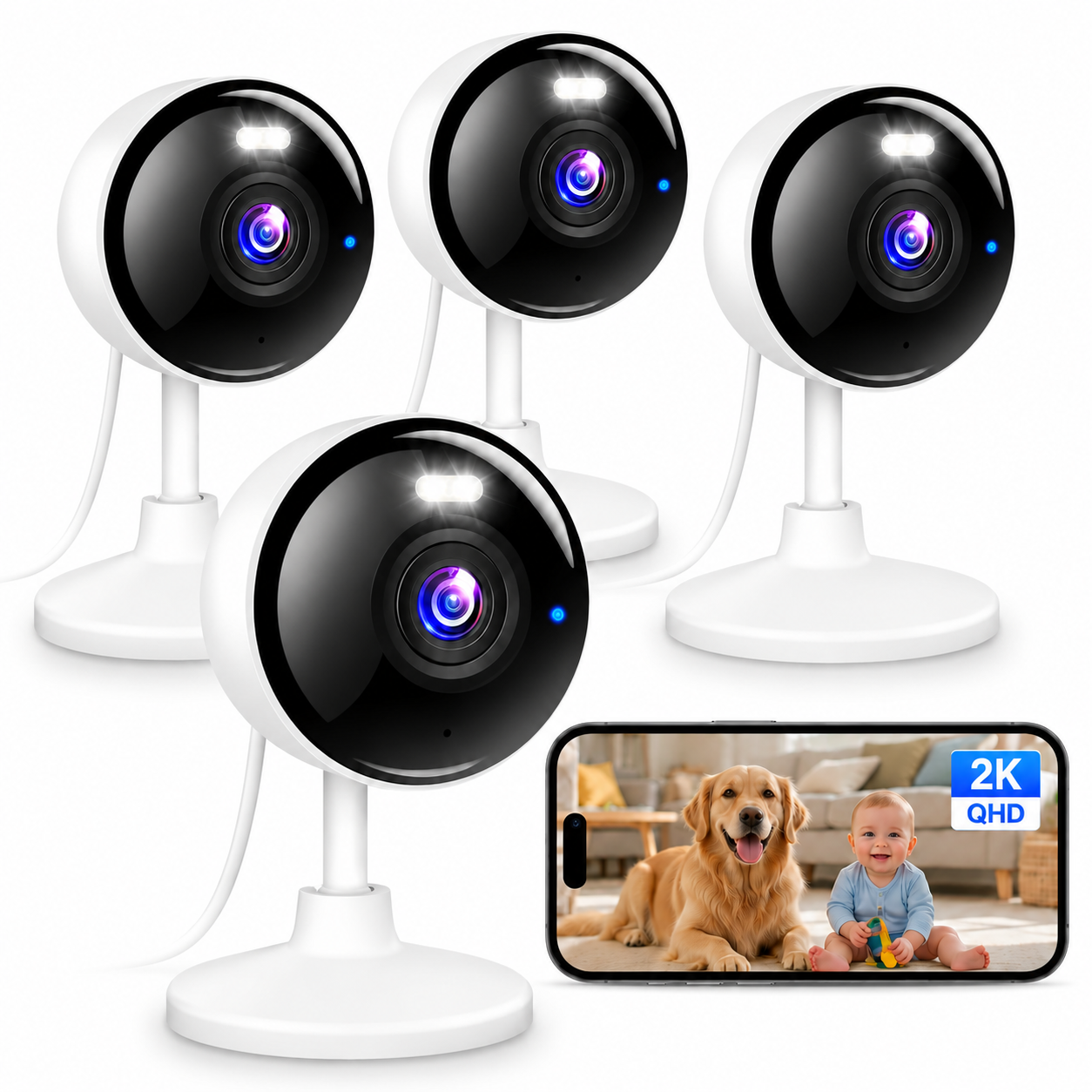K07 2K Indoor/Outdoor WiFi Security Camera 4 Pack | Kamoviz